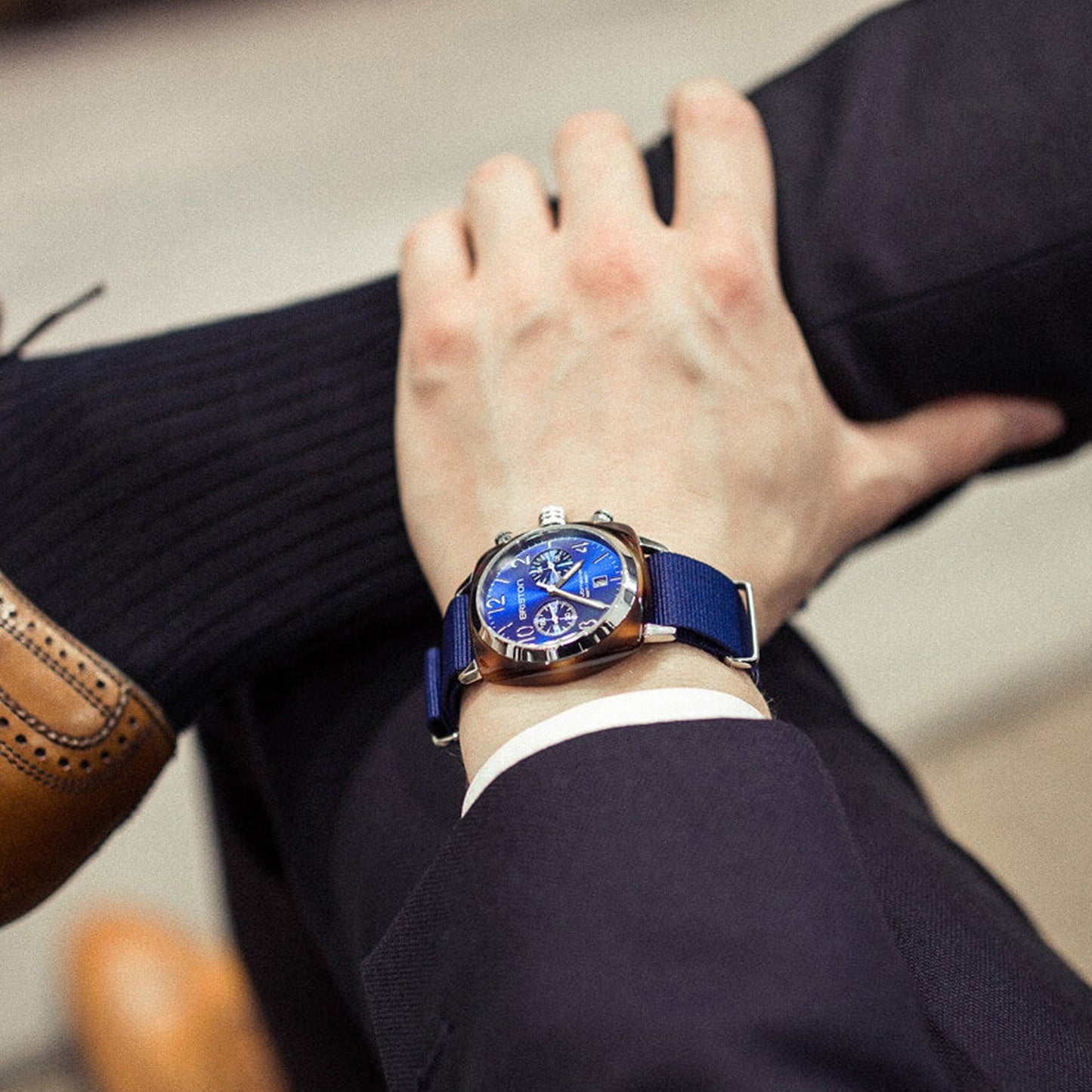 Clubmaster Classic Men Quartz Blue Dial Chronograph NATO Watch 15140.SA.T.9.NNB