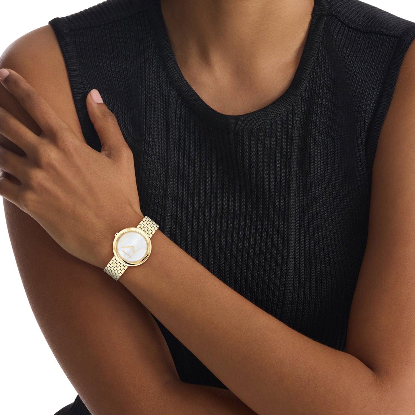 Twisted Bezel Women Quartz Mother Of Pearl Dial Analog Stainless Steel Watch 25200321