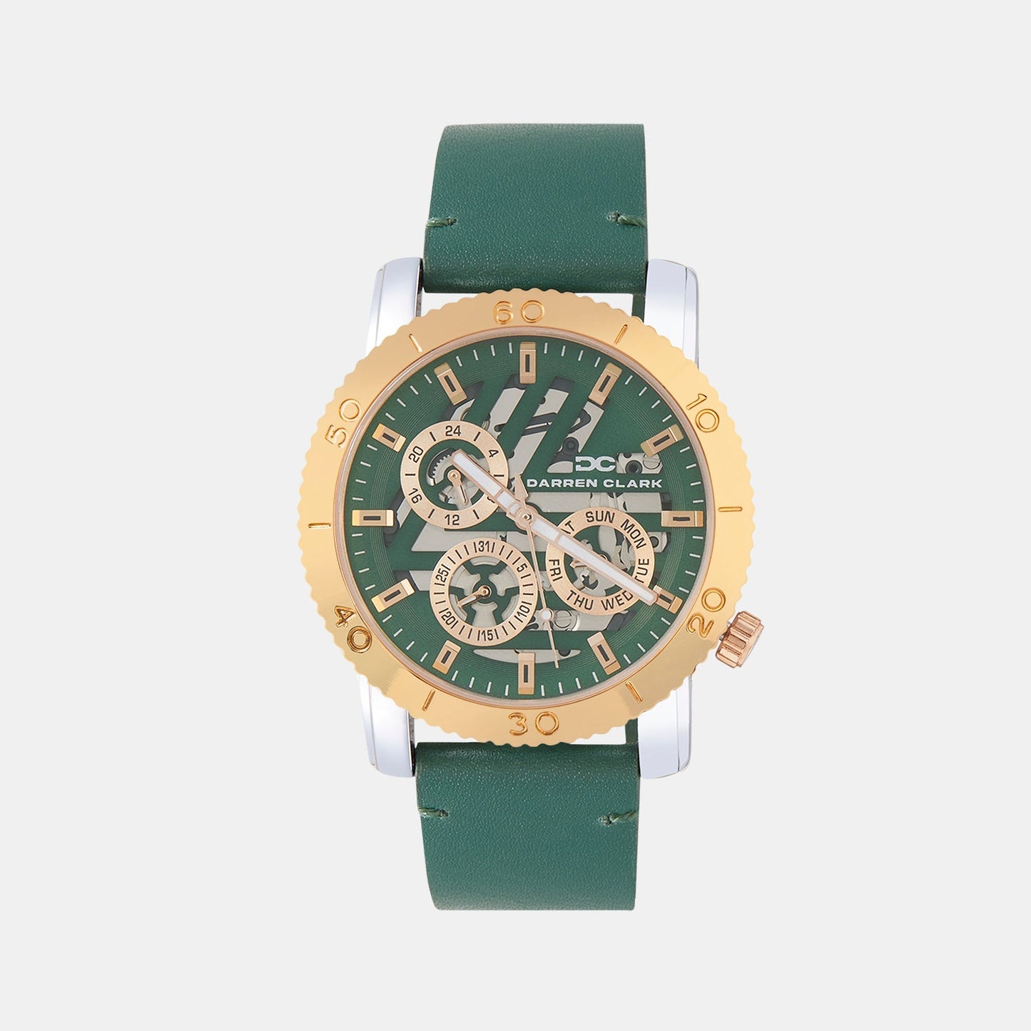 Men Quartz Green Dial Multi-Function Leather Watch 1011L-L0114