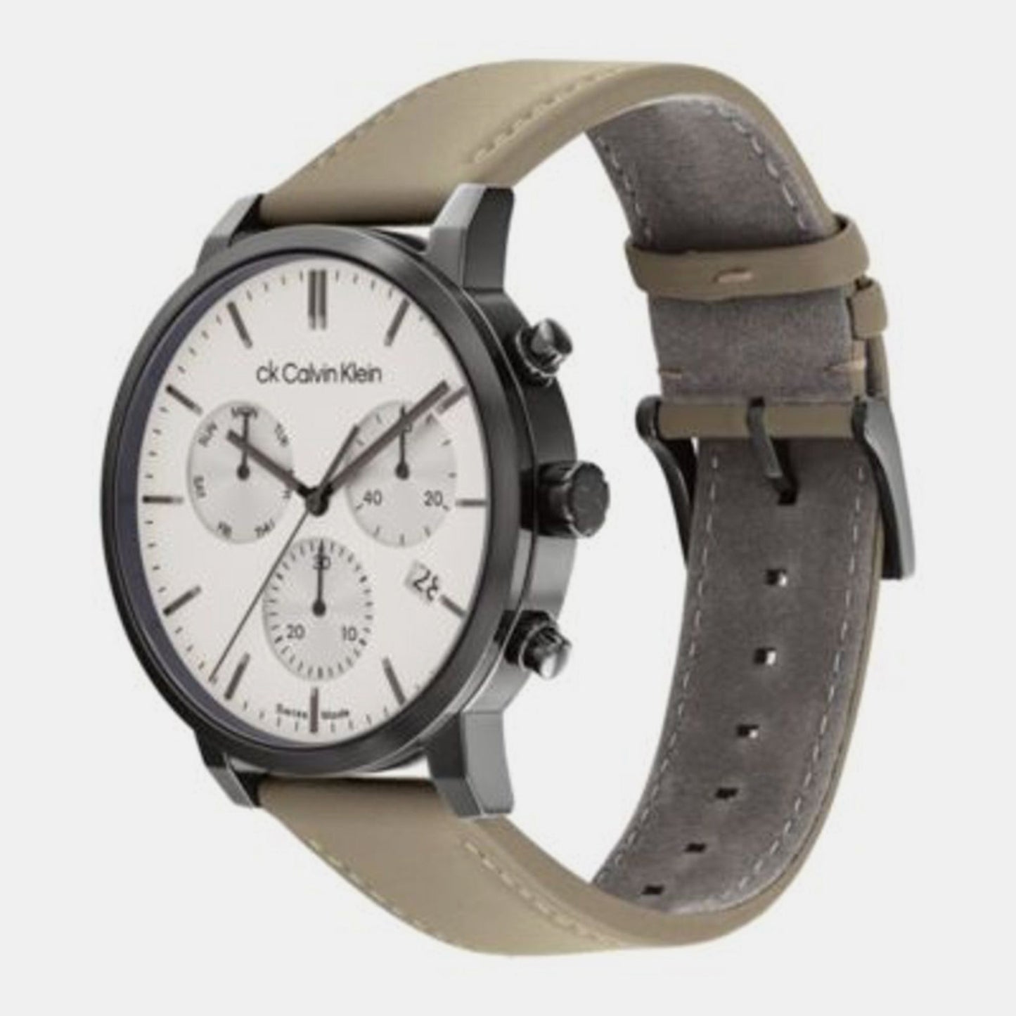 Swiss Gauge Men Quartz White Dial Chronograph Leather Watch 25000030