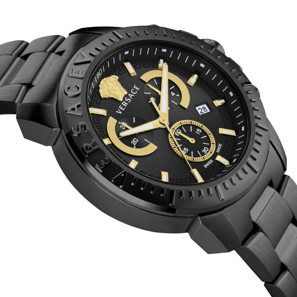 Versace Mens Black 45 Mm New Chrono Watch VE2E00621