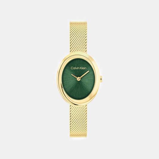 Twisted Bezel Women Quartz Green Dial Analog Stainless Steel Watch 25100152