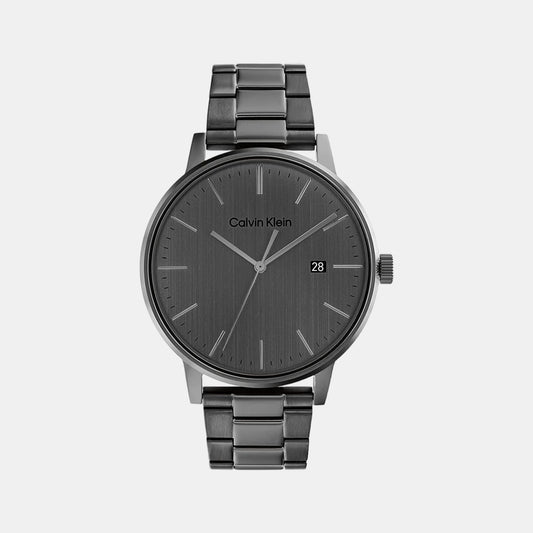 Linked Bracelet Men Quartz Grey Dial Analog Stainless Steel Watch 25200054