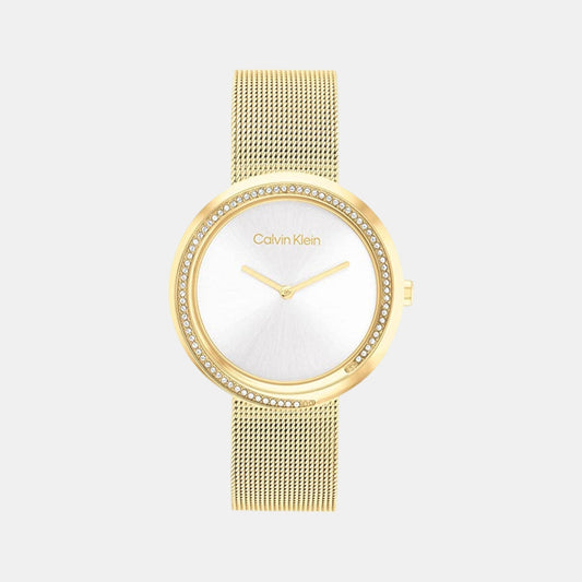 Twisted Bezel Women Quartz Silver Dial Analog Mesh Watch 25200150