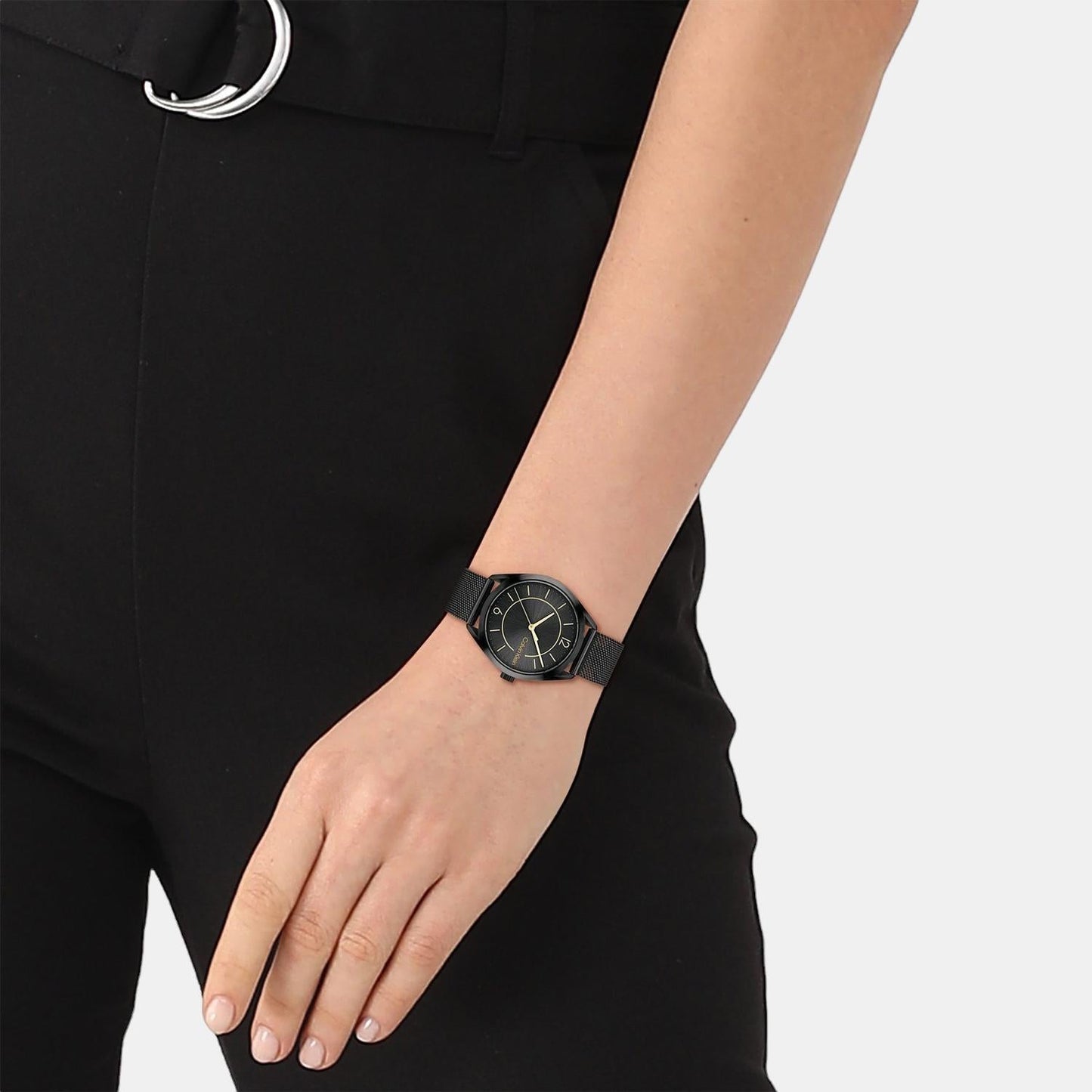Essentials Women Quartz Black Dial Analog Mesh Watch 25200194