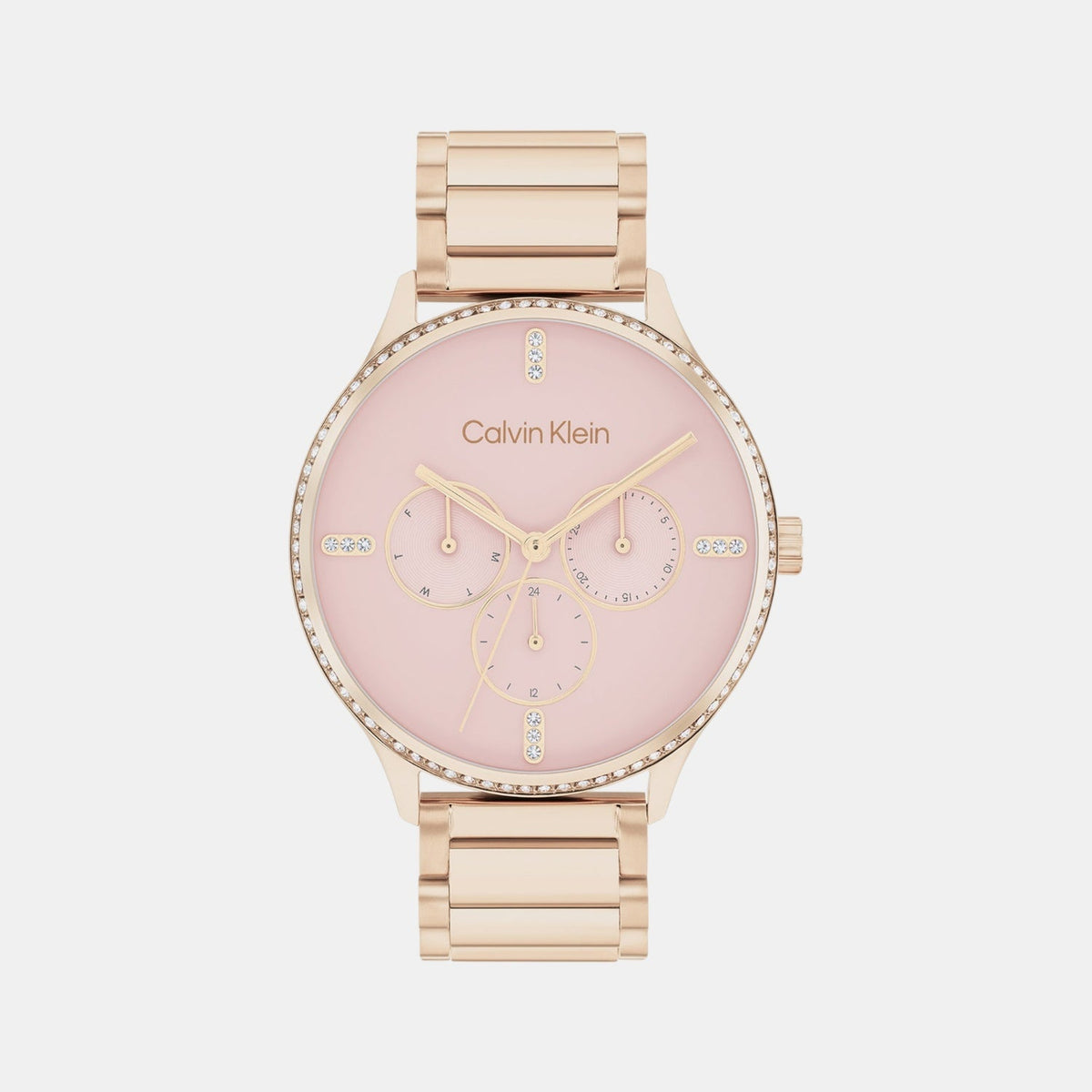 Ck Dress Women Quartz Pink Dial Multi-Function Stainless Steel Watch 25200370