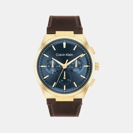 Distinguish Men Quartz Blue Dial Multi-Function Leather Watch 25200445
