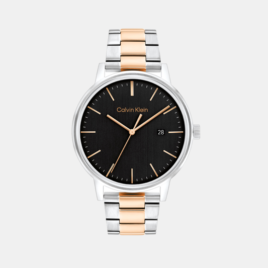 Linked Bracelet Men Quartz Black Dial Analog Stainless Steel Watch 25200479