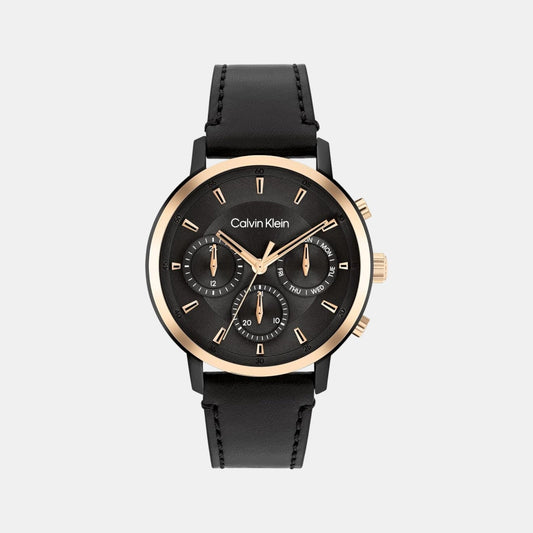 Gauge Men Quartz Black Dial Multi-Function Leather Watch 25200499