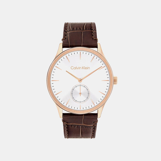 Ck Tailored Men Quartz Silver Dial Analog Leather Watch 25200553