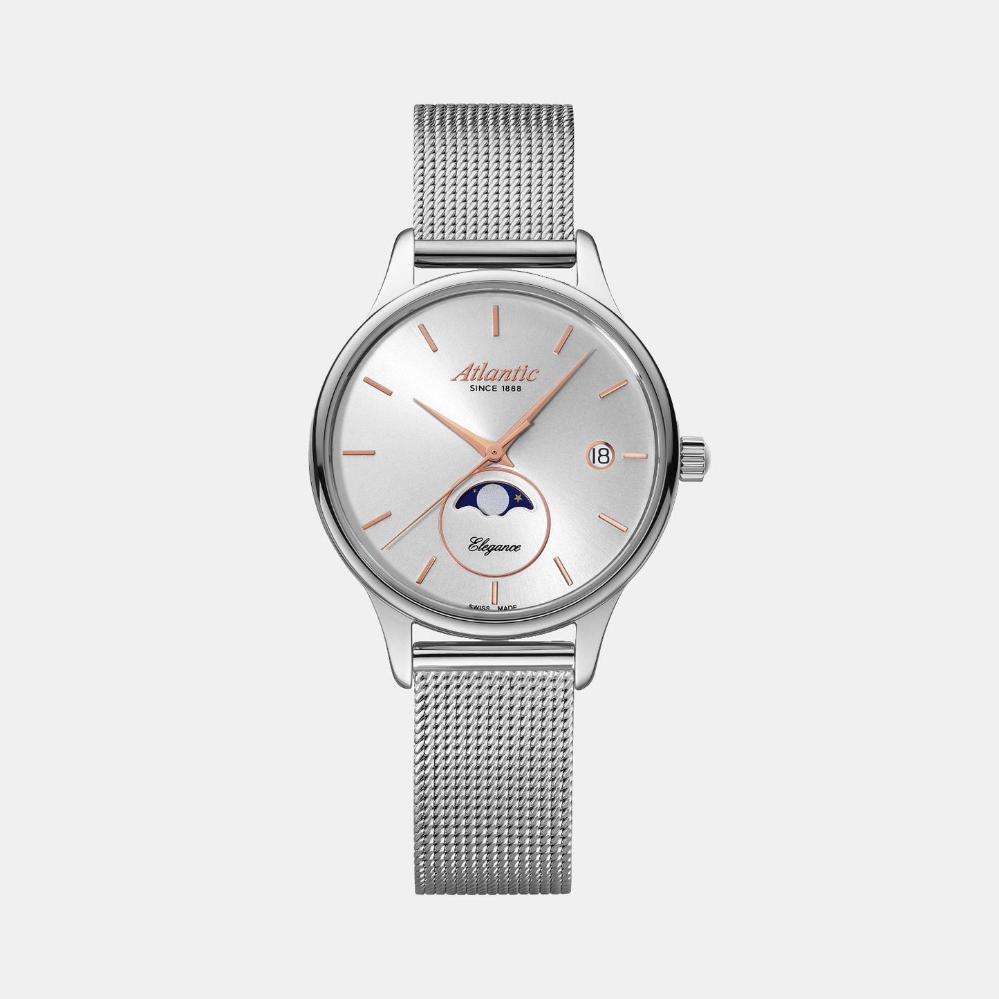 Elegance Moonphase Women Quartz Silver Dial Analog Mesh Watch 29040.41.21.RMB