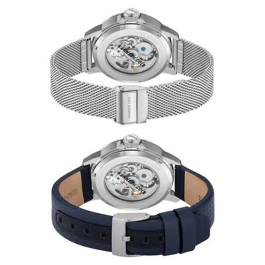 Kenneth Cole Grey Dial Silver Leather Strap Watch NDKCWGL2104101MN