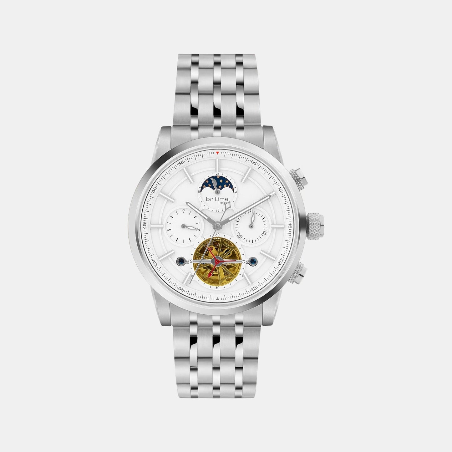 Spencer Men Automatic Silver Dial Multi-Function Stainless Steel Watch 454-M10301