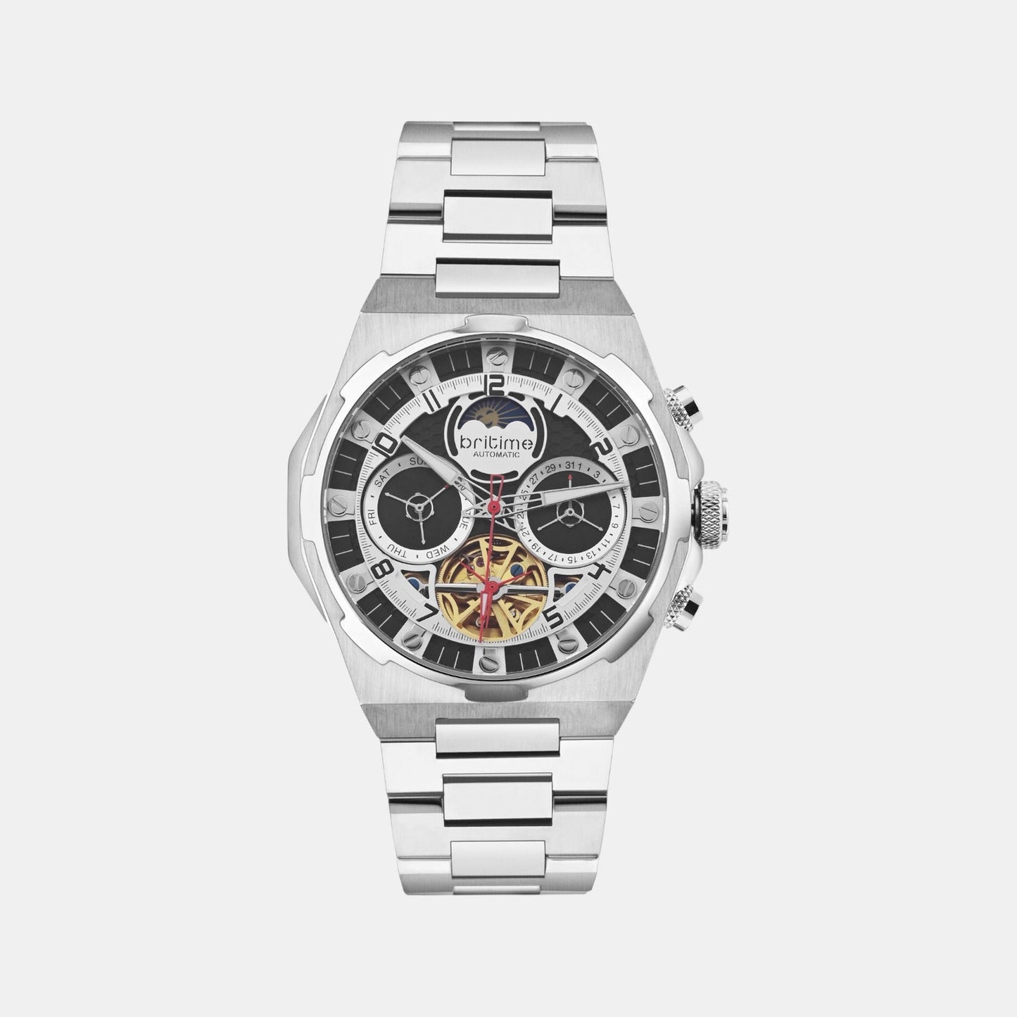 Taurus Men Automatic Black Dial Multi-Function Stainless Steel Watch 489-M10401