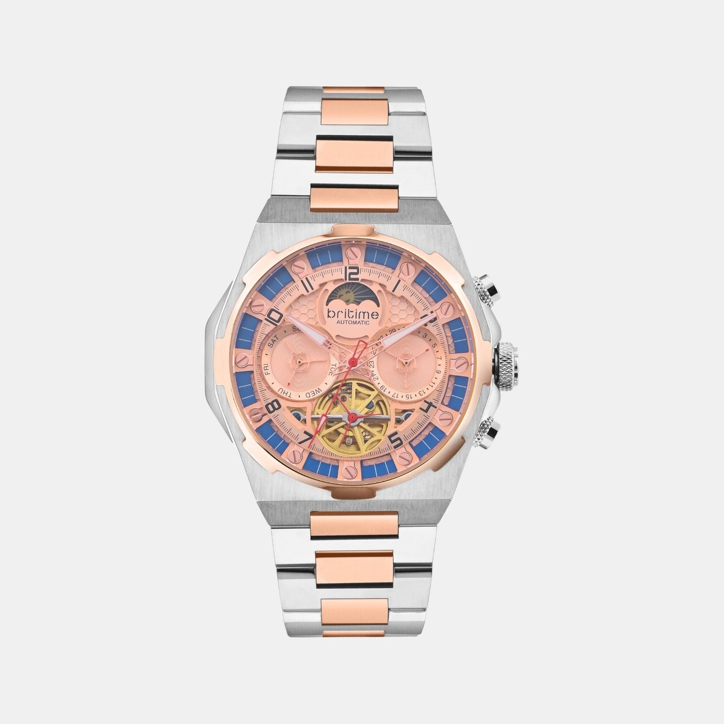 Taurus Men Automatic Rose Gold Dial Multi-Function Stainless Steel Watch 489-M30705