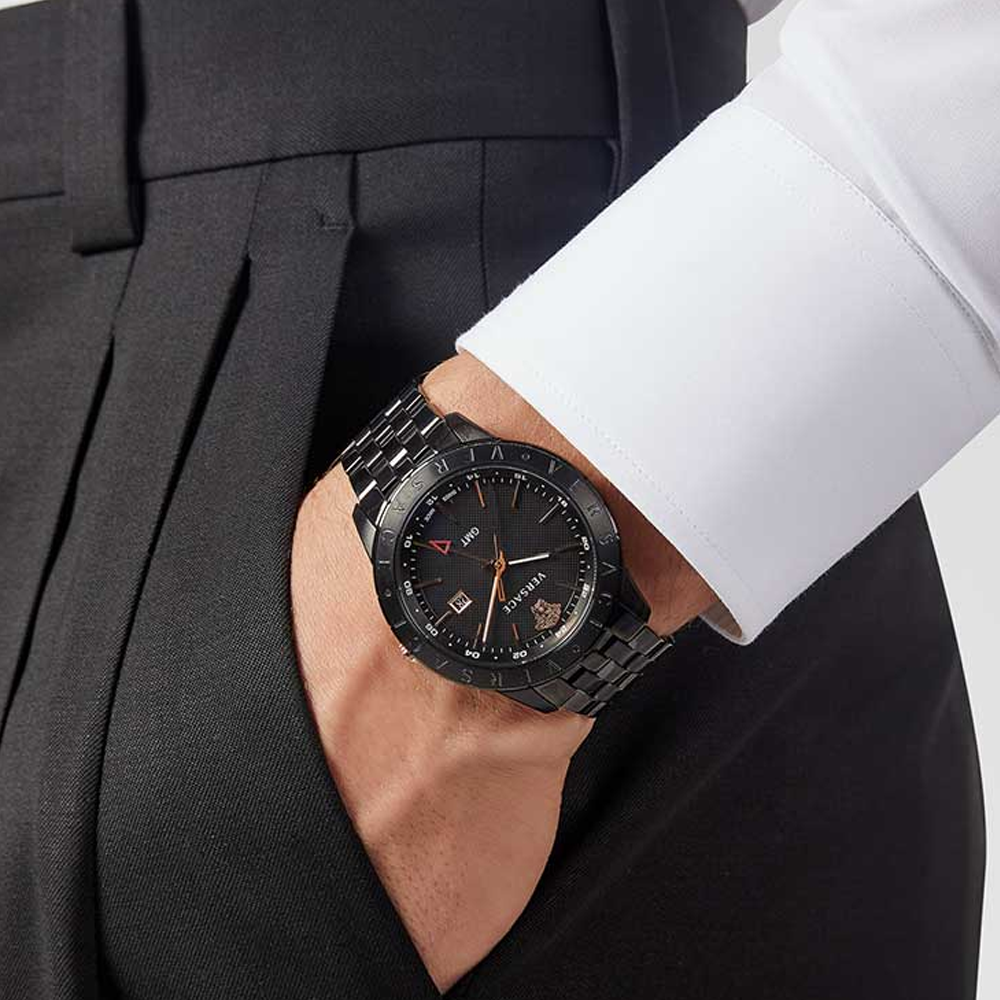 Versace VEBK00618 Univers GMT Quartz Black Dial Men's Watch