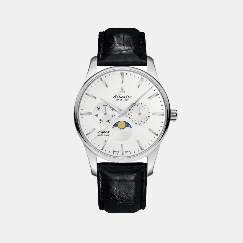 Seaport Moonphase Men Quartz Silver Dial Multi-Function Leather Watch 56550.41.21