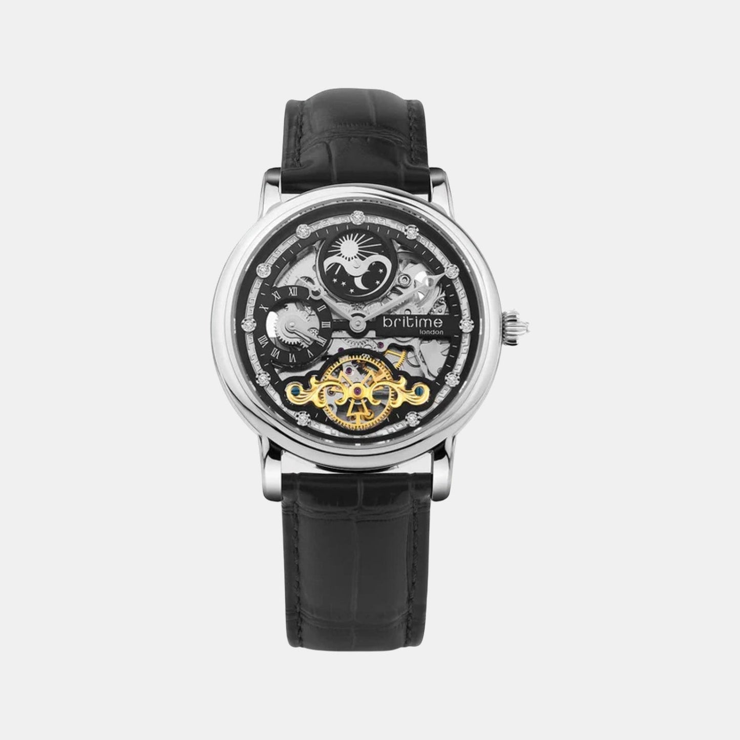 Men Automatic Black Dial Analog Leather Watch 641-L10406