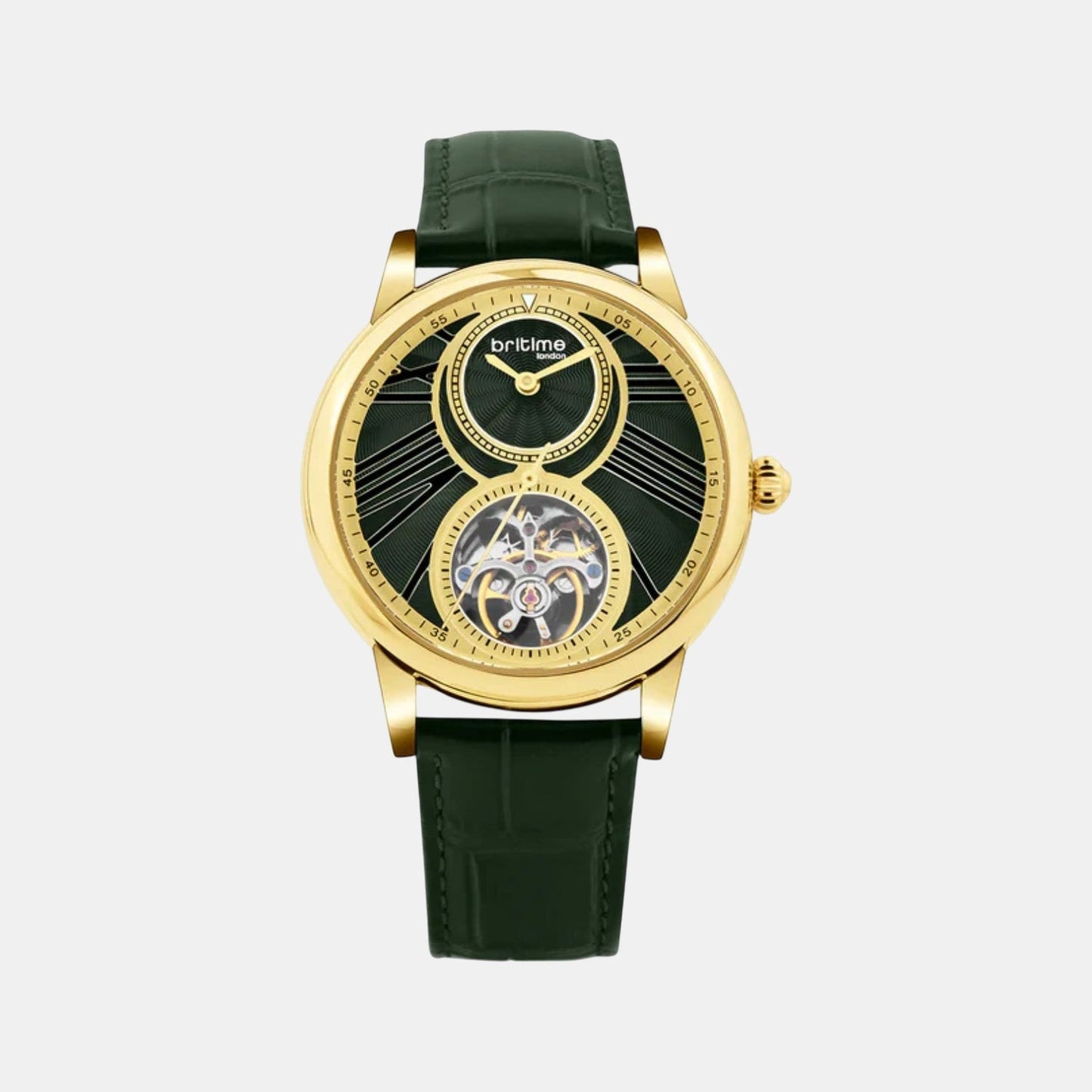 Men Automatic Green Dial Analog Leather Watch 675-L31412