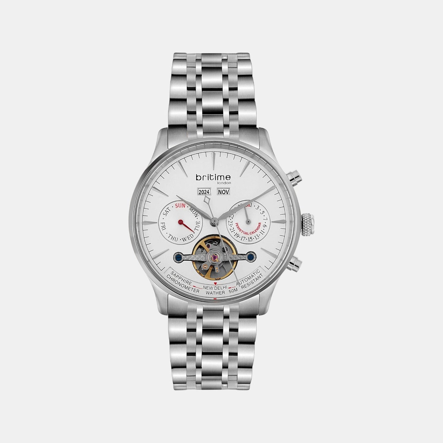 Celestial Men Automatic White Dial Chronograph Stainless Steel Watch 867-M10301