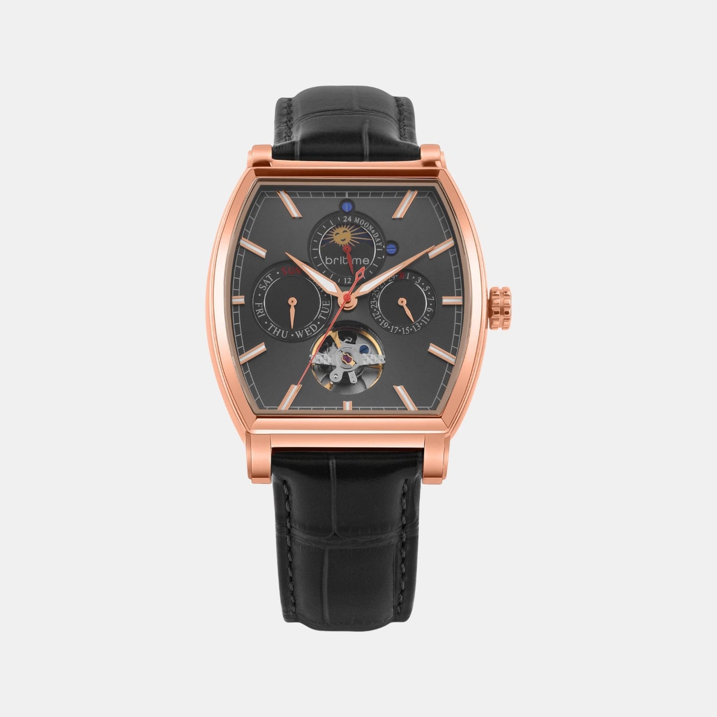Galaxy Men Automatic Black Dial Multi-Function Leather Watch 985-L30406