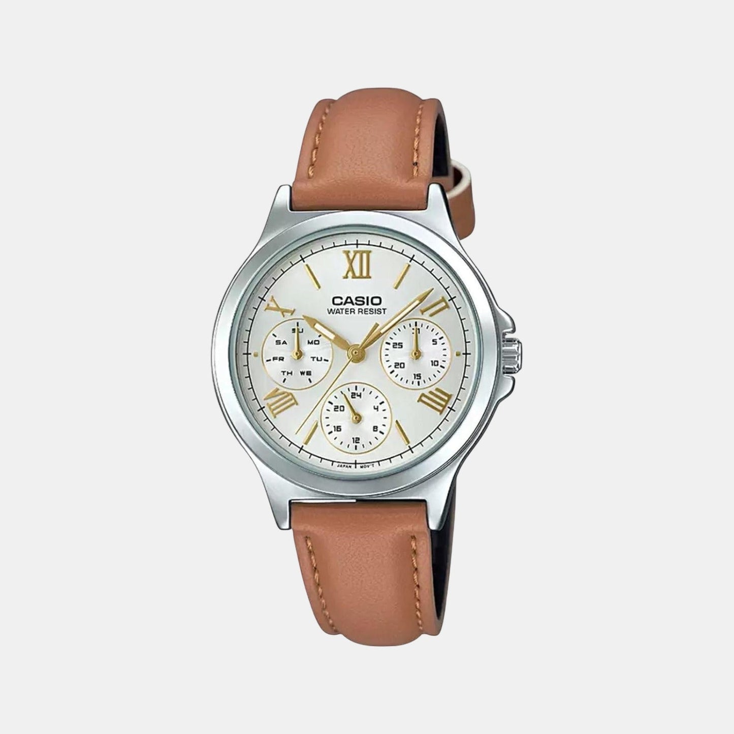 Enticer Women Quartz Silver Dial Multi-Function Leather Watch A1703