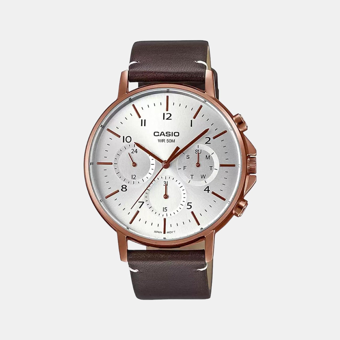 Enticer Men Quartz Silver Dial Chronograph Leather Watch A1850