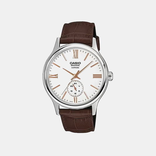 Men Quartz Cream Dial Analog Leather Watch A2539