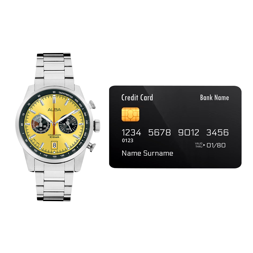 A4B003X1 Gold + Black Dial Chronograph Watch