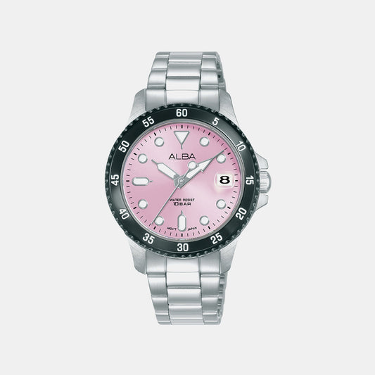 Men Quartz Pink Dial Analog Stainless Steel Watch AG8Q37X1