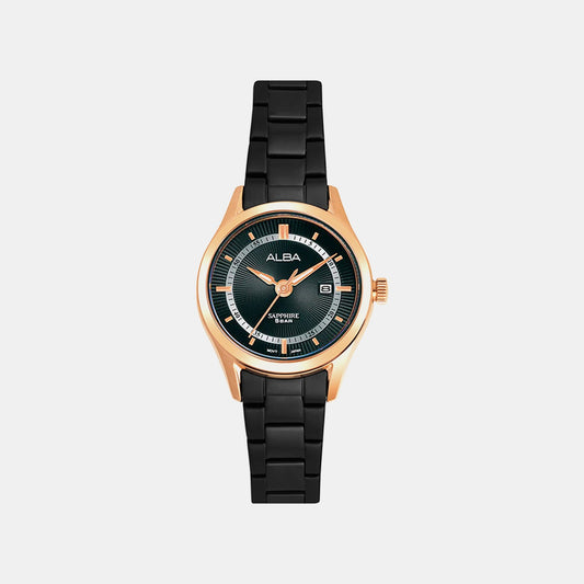 Women Quartz Black Dial Analog Stainless Steel Watch AH7BP8X1