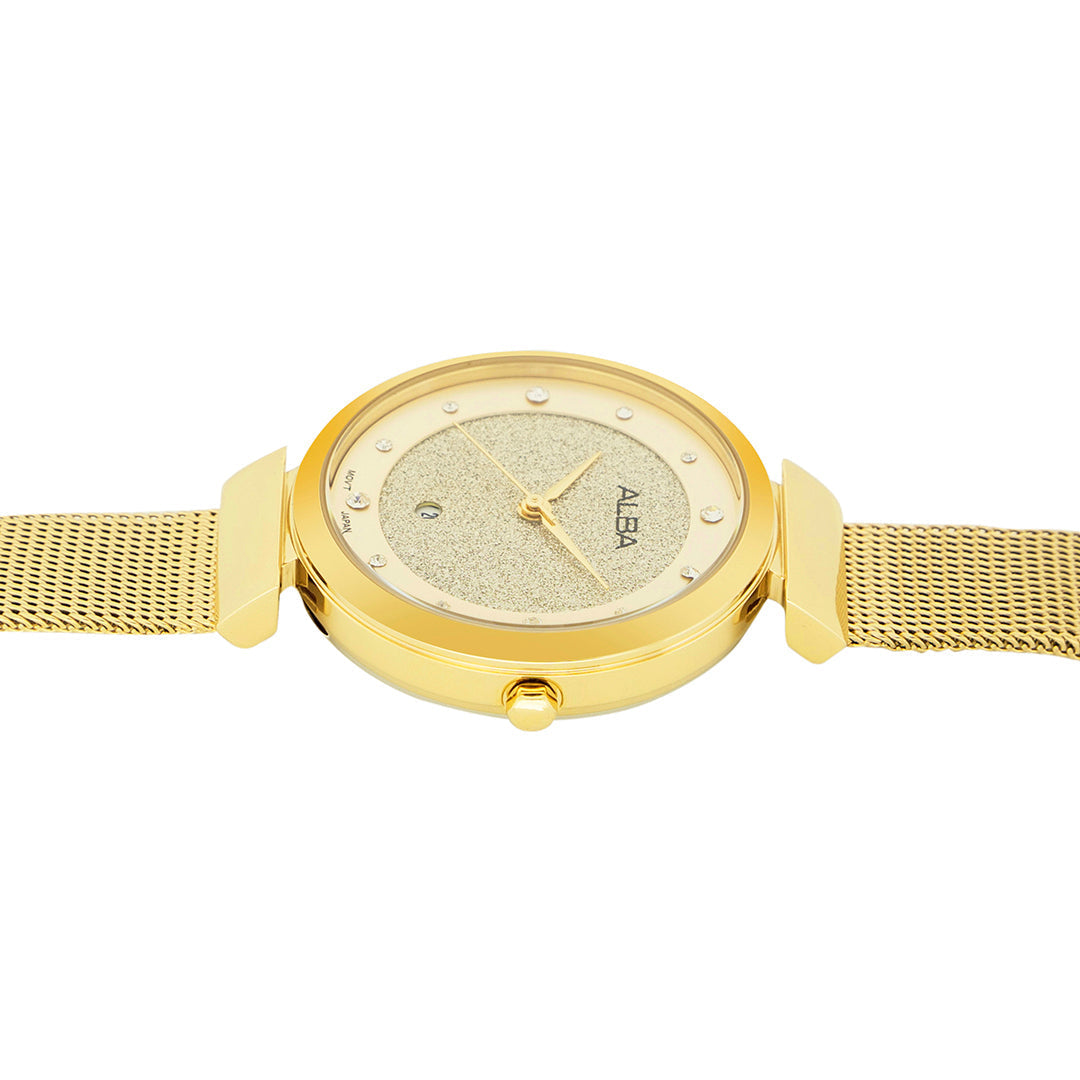 AH7CA2X1 Silver Shimmer Dial With Gold Strap Ladies Watch