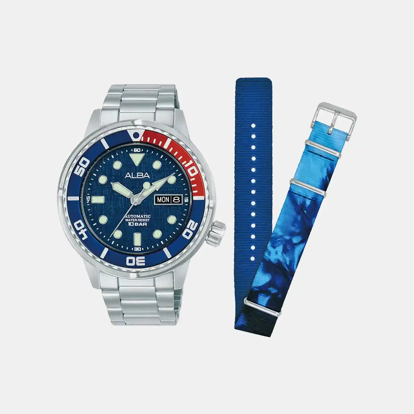 Men Automatic Blue Dial Analog Stainless Steel Watch AL4771X2