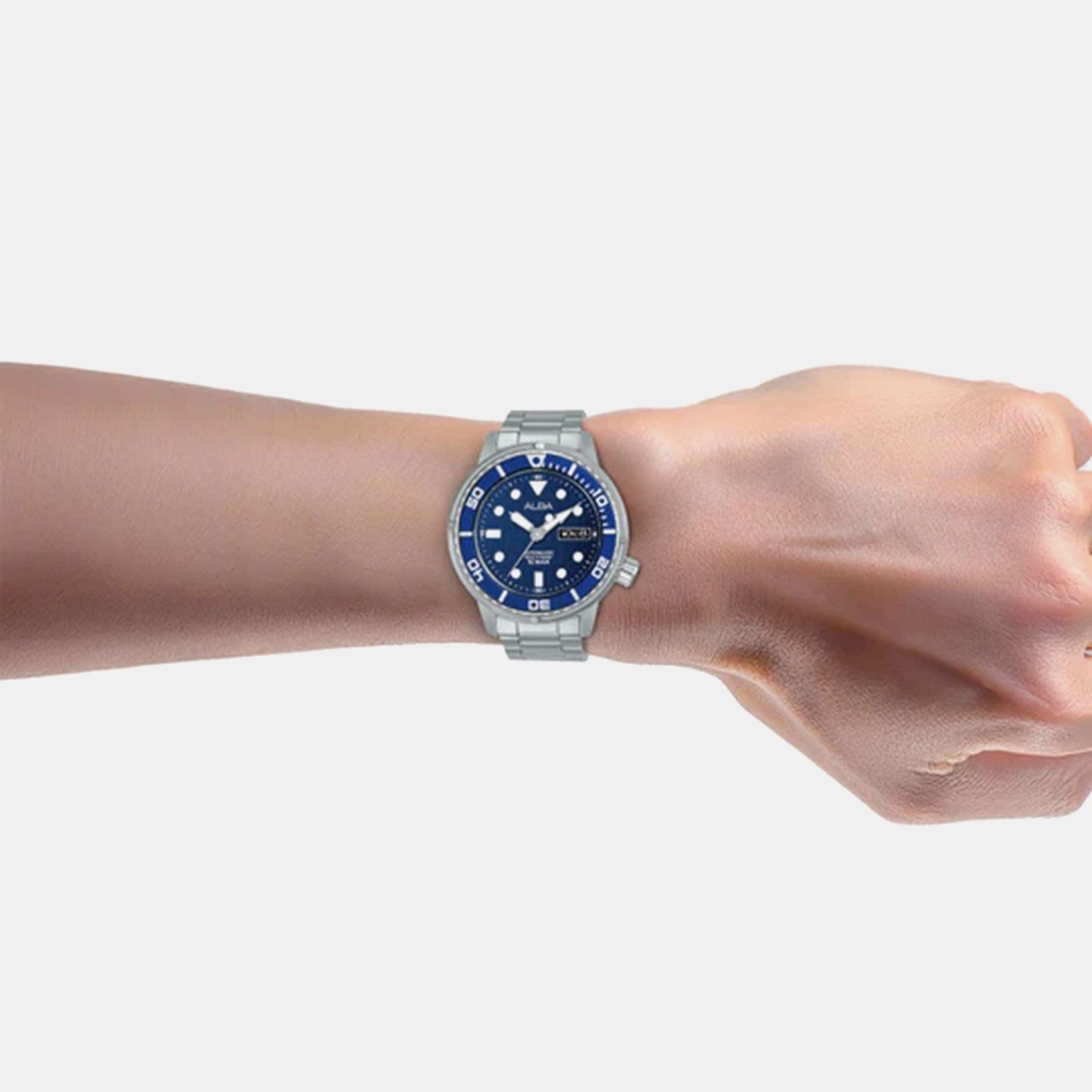 Men Automatic Blue Dial Analog Stainless Steel Watch AL4779X2