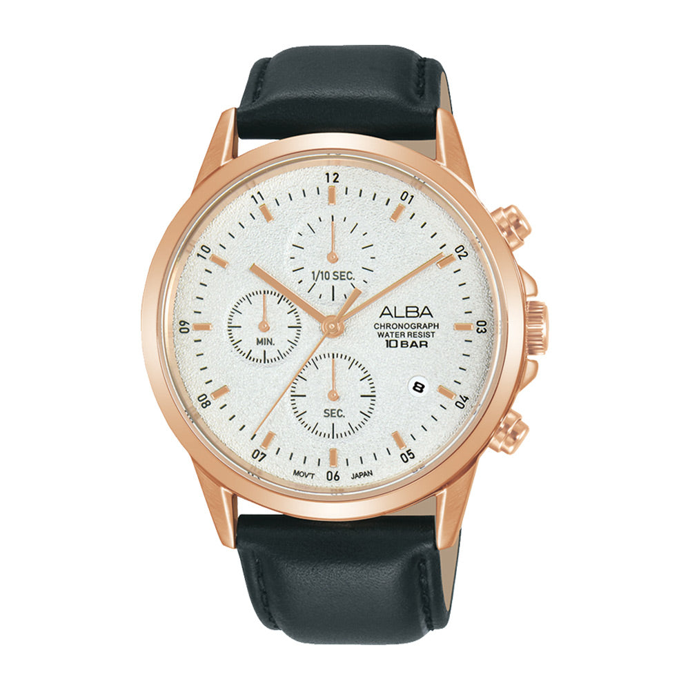 Alba AM3866X1 White Chronograph With Leather Strap