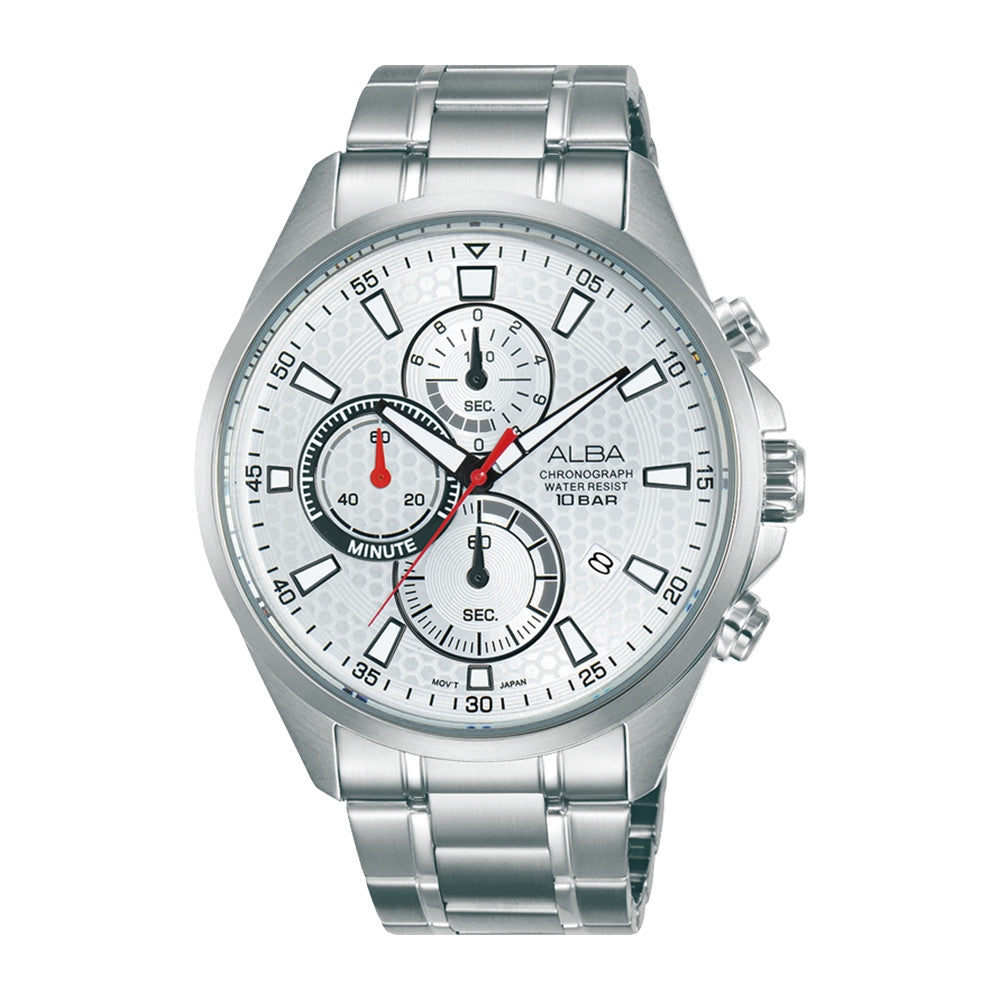 Alba AM3877X1 Silver White Pattered Dial Chronograph