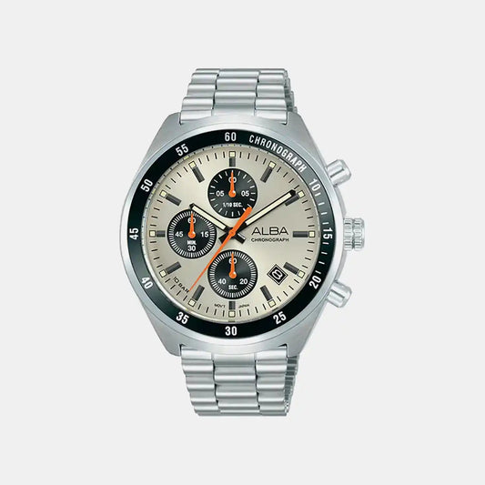 Retro Racer Men Quartz Beige Dial Chronograph Stainless Steel Watch AM3A41X1