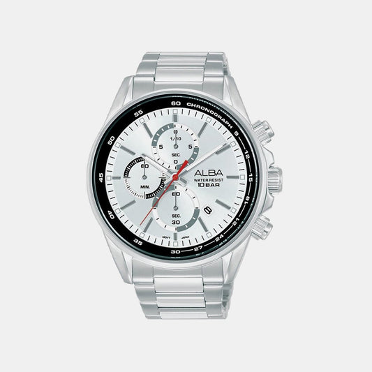 Men Quartz White Dial Chronograph Stainless Steel Watch AM3A51X1