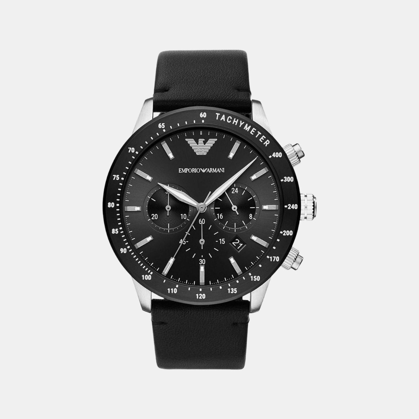 Mario Men Quartz Black Dial Chronograph Leather Watch AR11243