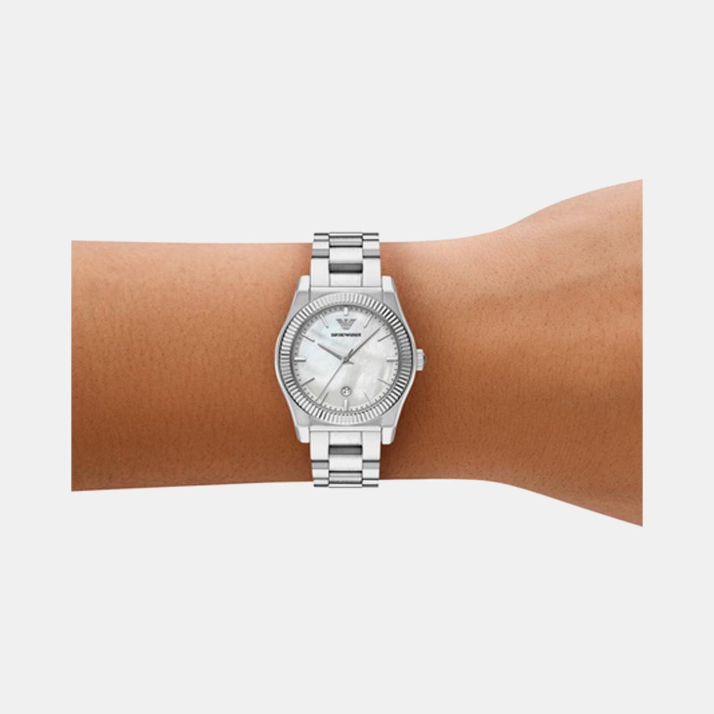 Women Quartz Mother Of Pearl Dial Analog Stainless Steel Watch AR11723