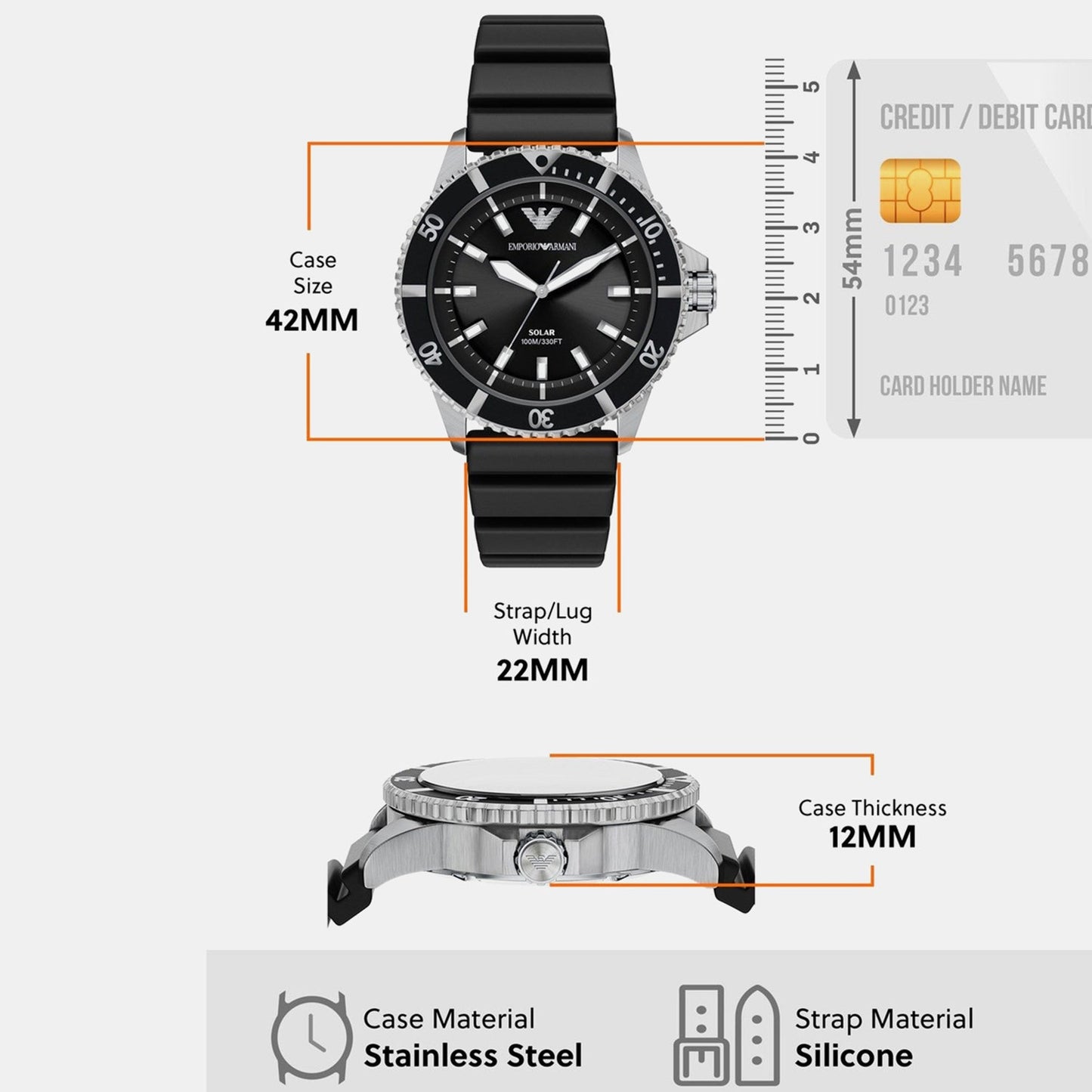 Men Solar Black Dial Analog Silicone Watch AR11788