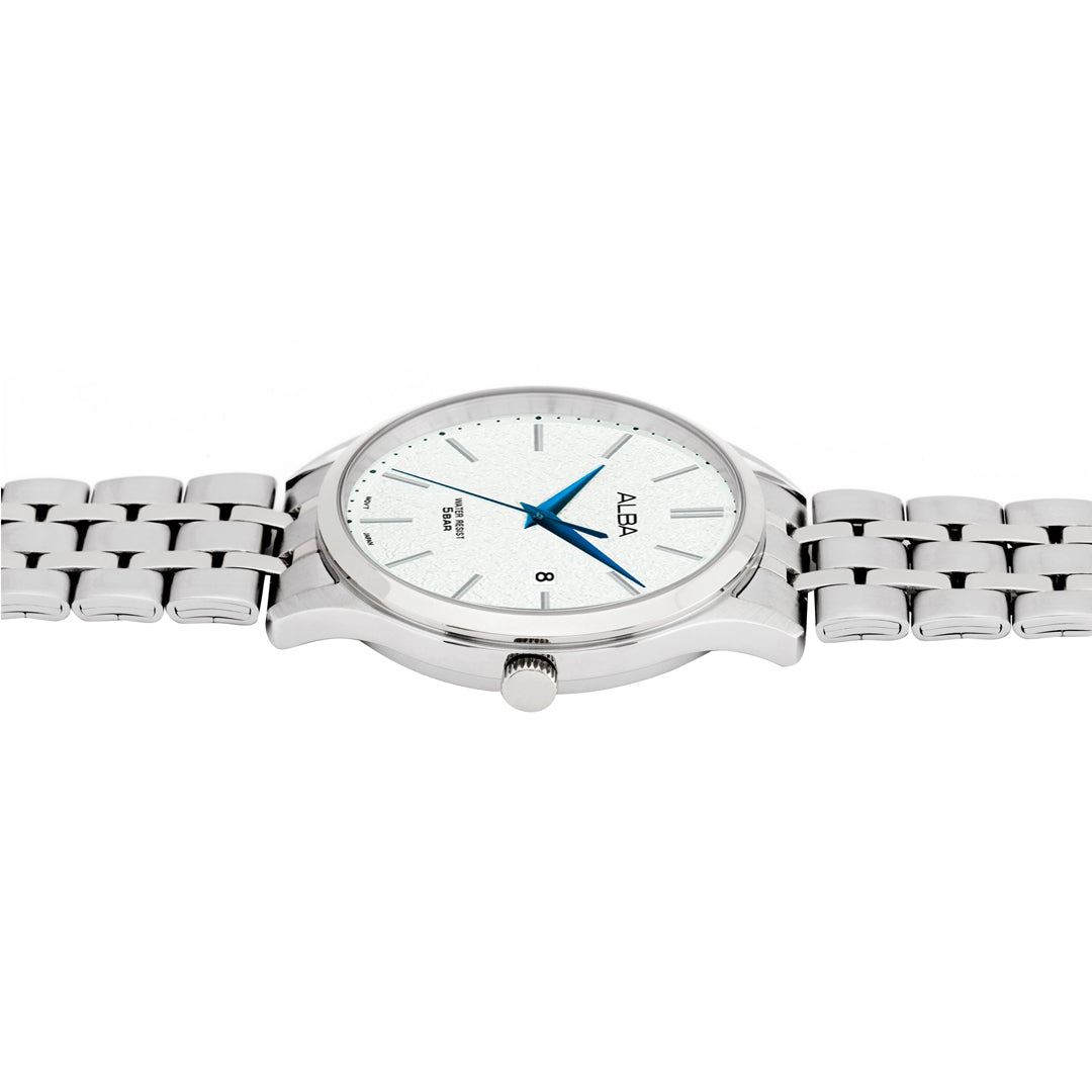 AS9R35X1 White Marble Dial with Silver Metal Straps
