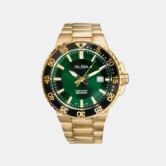 Men Quartz Green Dial Analog Stainless Steel Watch AS9S74X1