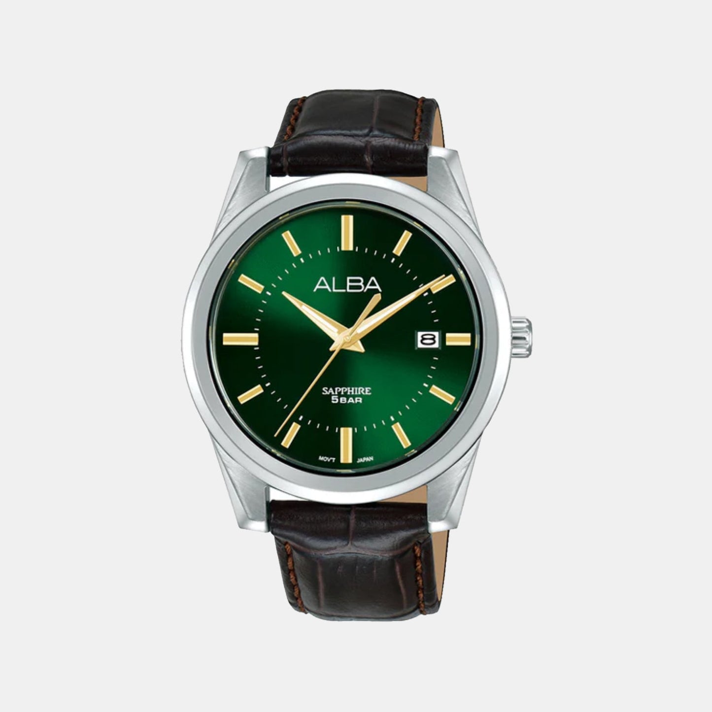 Men Quartz Green Dial Analog Leather Watch AS9V29X1