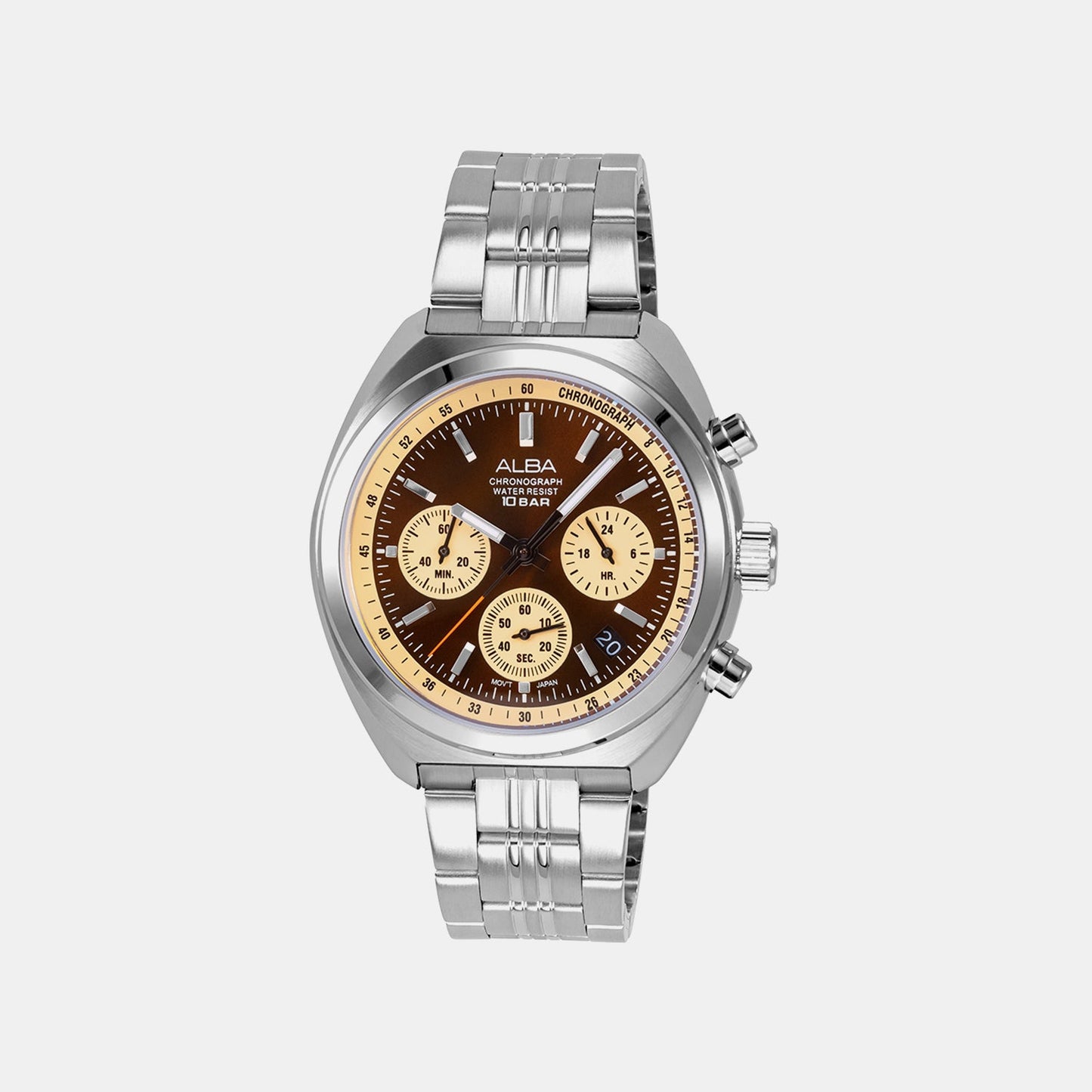 Men Quartz Brown Dial Chronograph Stainless Steel Watch AT3K07X1