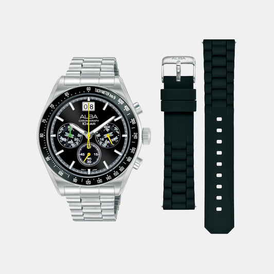 Men Quartz Black Dial Chronograph Stainless Steel Watch AU5025X2