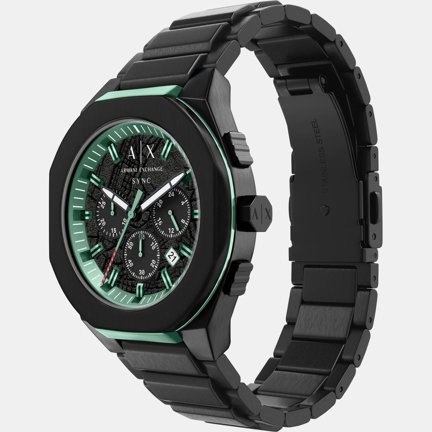 Men Quartz Black Dial Chronograph Stainless Steel Watch AX4294