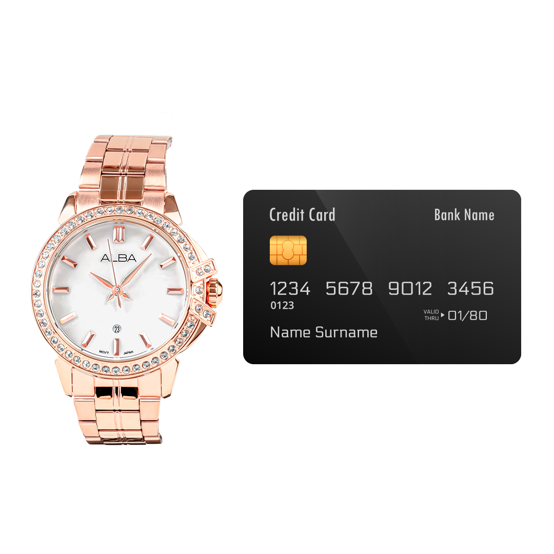 AH7CW8X1 Rose Gold Ladies Watch with Mother of Pearl Dial and Crystals