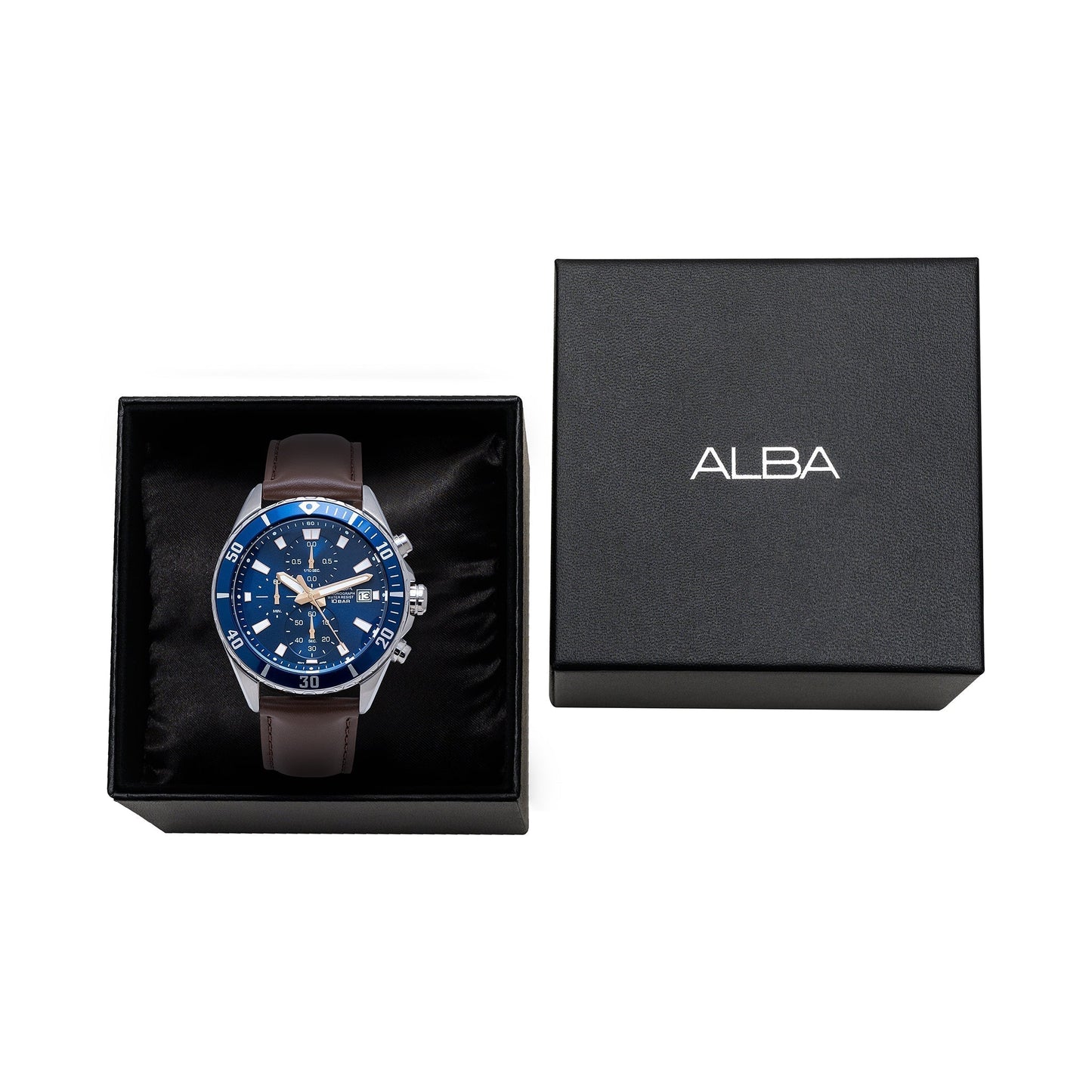 Alba AM3813X1 Blue Dial Chronograph With Leather Strap