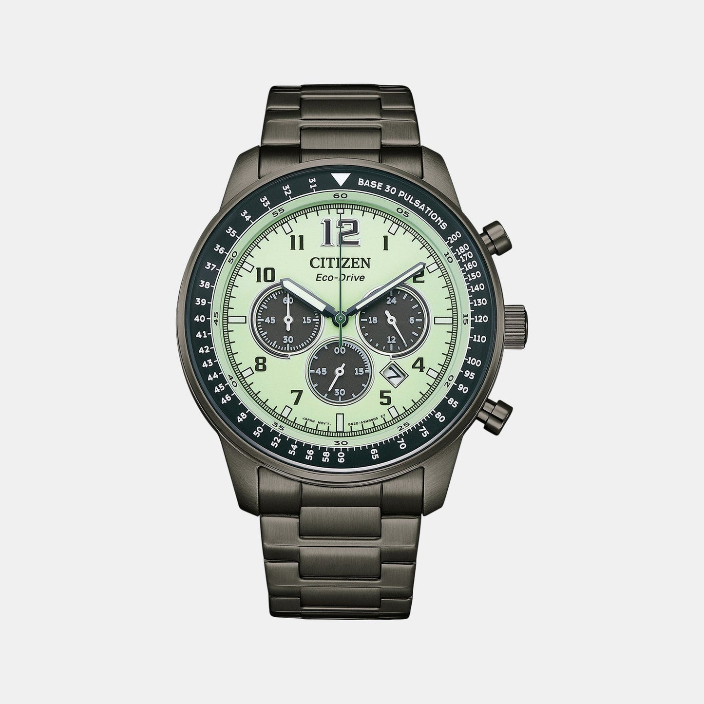 Eco-Drive Men Quartz Green Dial Chronograph Stainless Steel Watch CA4507-84X
